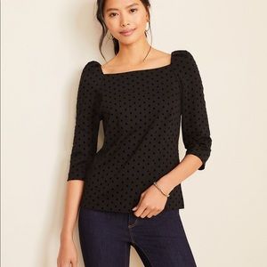 Velvet dot puff sleeve square neck top